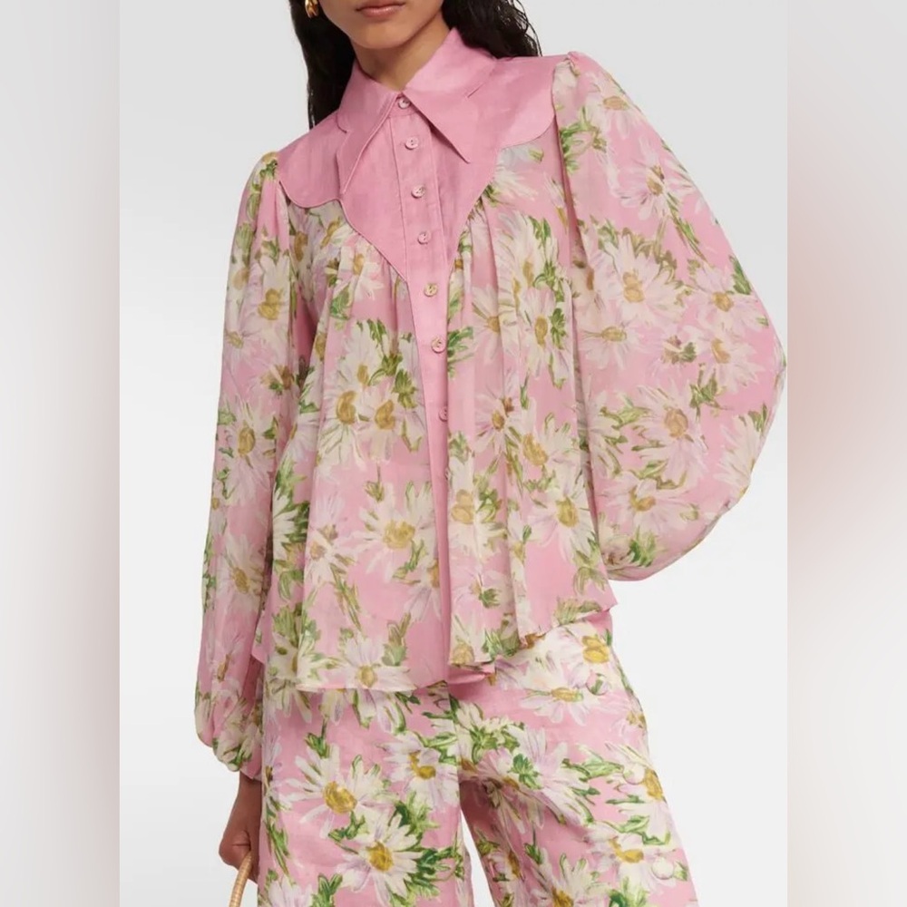 Alemais Pink Floral Button-Up Blouse